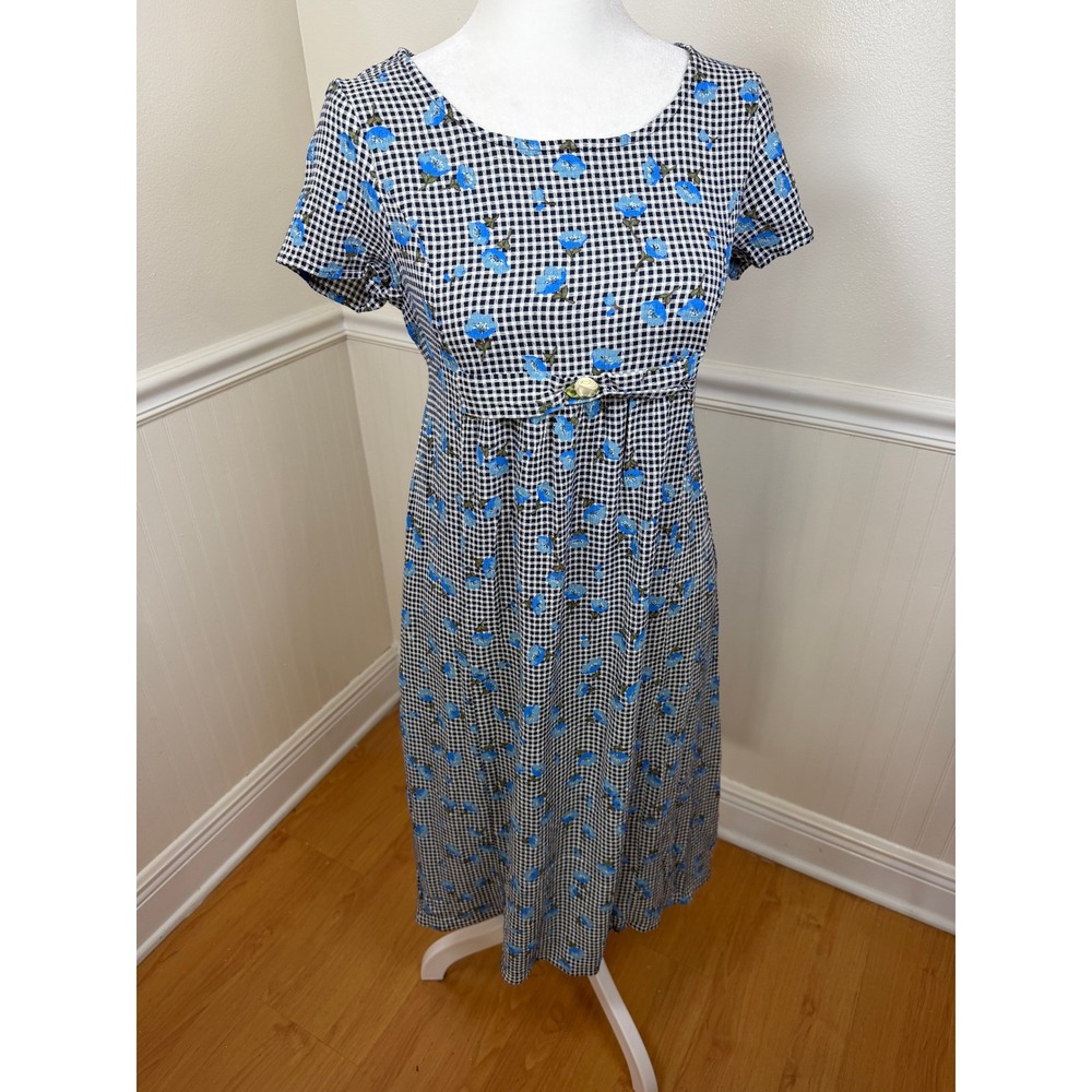 Jonathan Martin Vintage Floral Gingham Maxi Dress Kids Size‎ 14 Blue Cottage